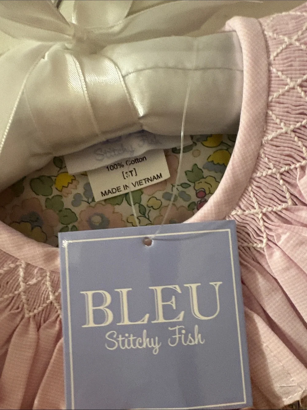 BLEU Baby Pink Floral Smocked Girls' Formal Dress
